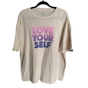 Victorias Secret PINK Love Your Self One Size Graphic Tee Shirt Ivory Cream